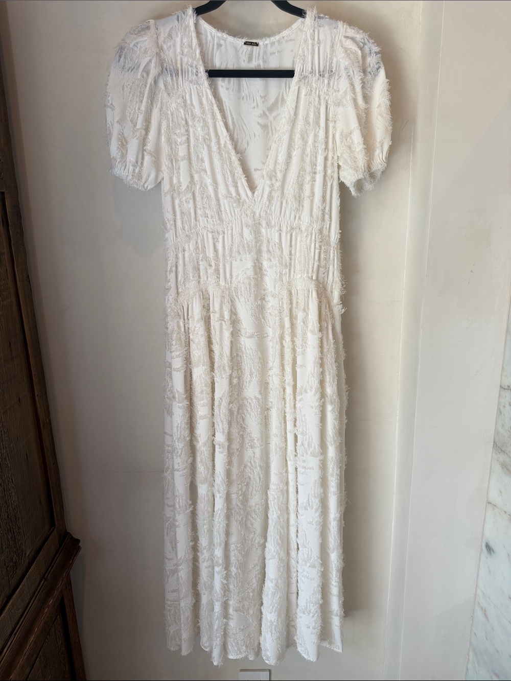 cult gaia Ivory Textured V-Neck Maxi Dress